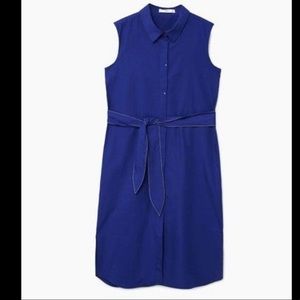 Mango belted shirt dress sleeveless button down navy blue women's 2